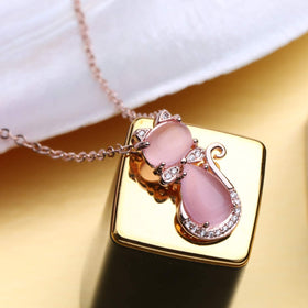Lovely 18K Gold Plated  Cat Design Pendant Chain Necklace