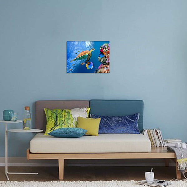 Sea Turtle Blue Ocean Wall Art 12x16 Framed