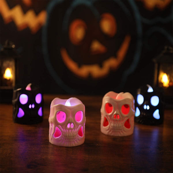 Set of 4 LED Light Up Skull Shaped Flameless Candles