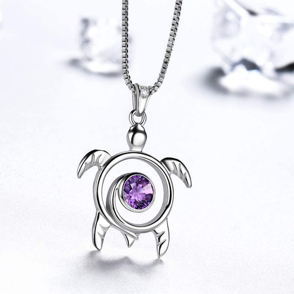 Spiral 925 Sterling Silver Sea Turtle Birthstone Necklace