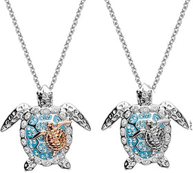 2 Pack Vintage Mother Child Turtle Necklace