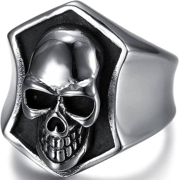 Retro Hexagon Shaped Gothic Skull Ring