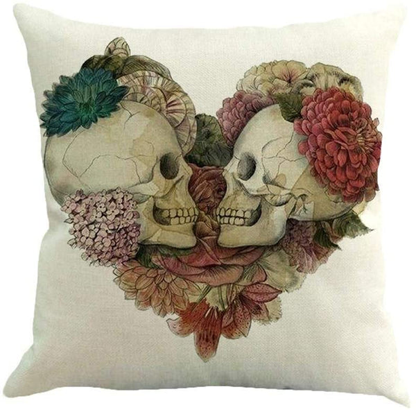 Skull Heart Couple Skeleton Head Throw Pillowcase Size (20x20 Inch)