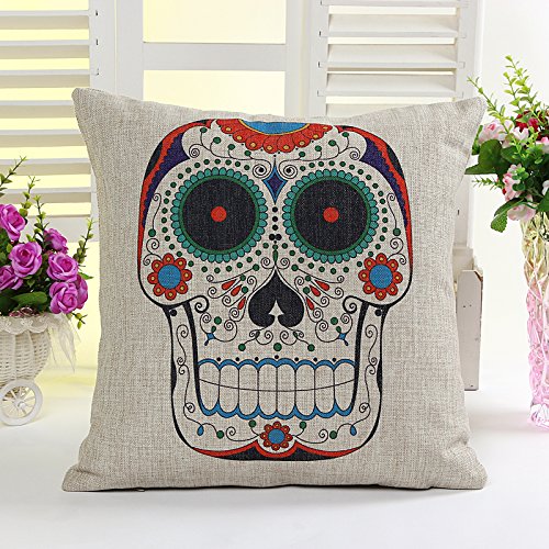 5 PCS 18'' Day of The Dead Skull Linen Pillow Cushion Covers