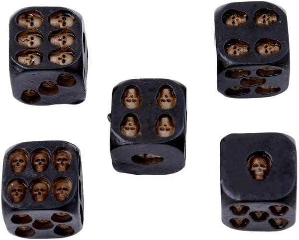 Hand Carved Set of 5 Pcs Black Skull Novelty Dice