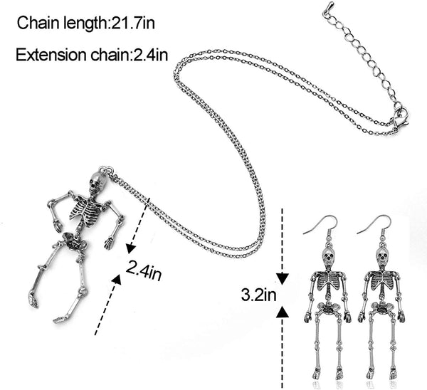 Skeleton Necklace Earrings Set for Women