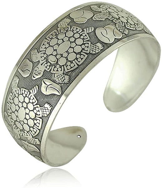Turtle Wide Grooved Open Cuff Bracelet