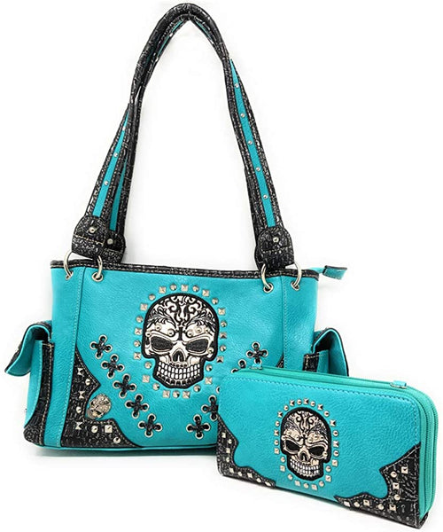 Sugar Skull Handbag Purse Wallet Set