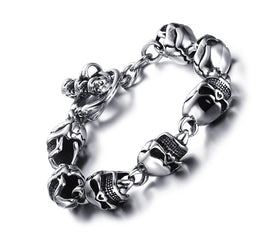 Stainless Steel Gothic Skull Link Bracelets for Men, 8.26"