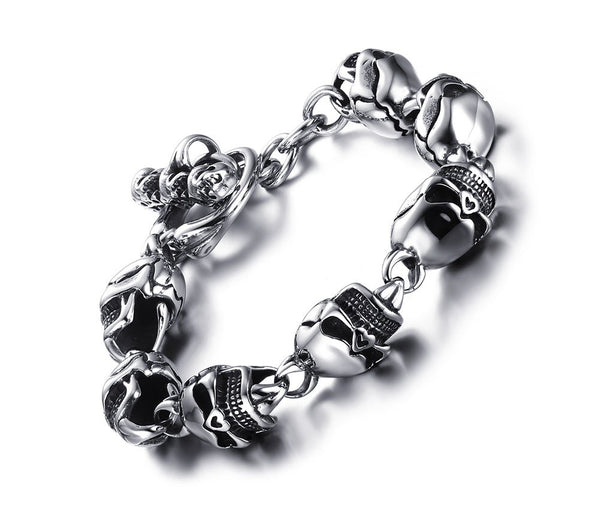 Stainless Steel Gothic Skull Link Bracelets for Men, 8.26"