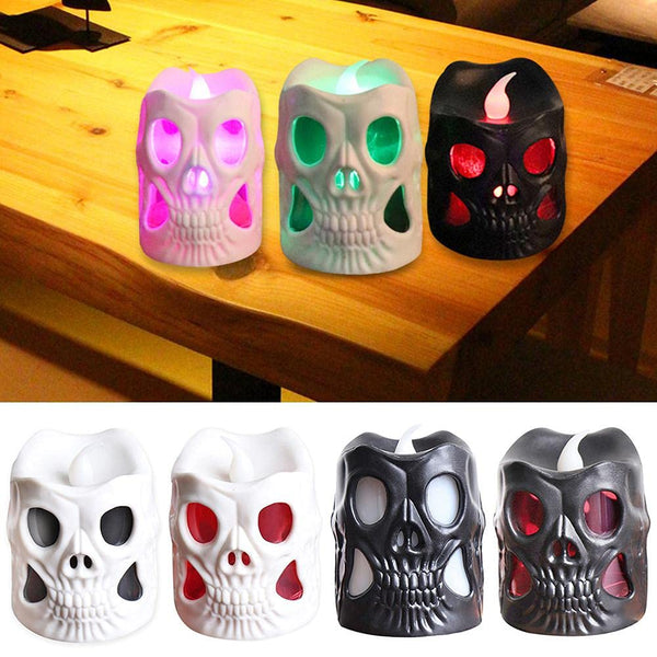 Set of 4 LED Light Up Skull Shaped Flameless Candles