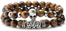 Unisex Natural Stone Skull Bead Bracelet