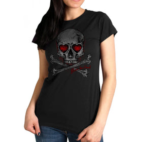 Women Black Heart Eyes Skull T-Shirt