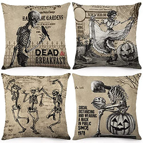 Vintage Skull Throw Pillow Covers 18x18 Inch Set of 4