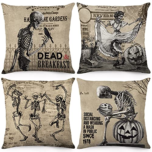 Vintage Skull Throw Pillow Covers 18x18 Inch Set of 4