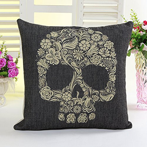 5 PCS 18'' Day of The Dead Skull Linen Pillow Cushion Covers