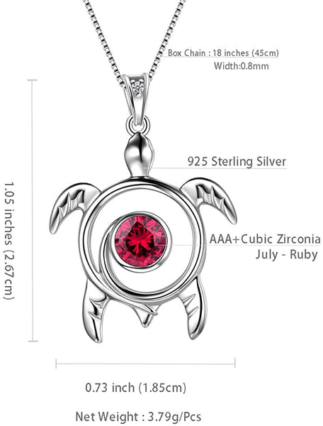 Spiral 925 Sterling Silver Sea Turtle Birthstone Necklace
