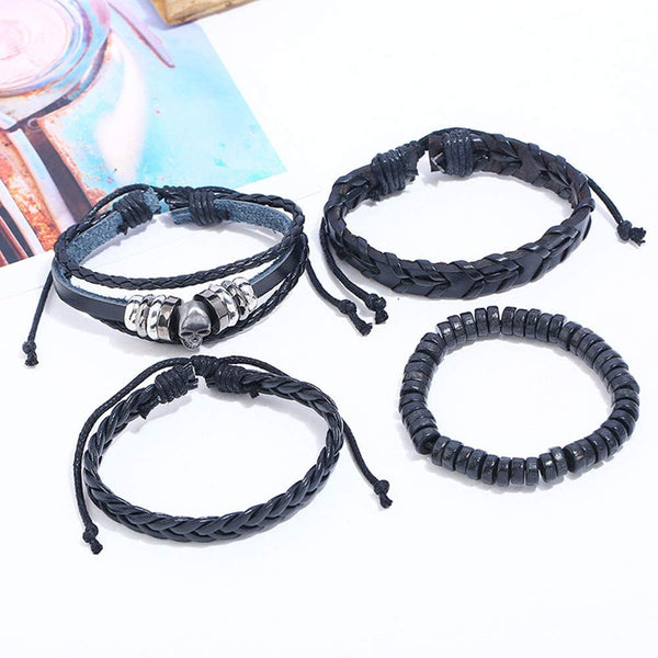 Skull Multilayer Woven Leather Beaded Rope Adjustable Bracelet