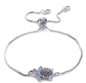 Sea Turtle Crystal Adjustable Charm Bracelet