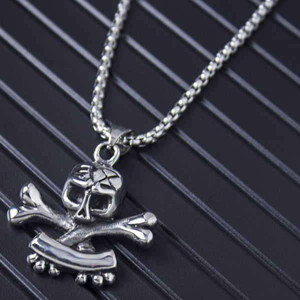 Gothic Skull Death Cross Bone Pendant Necklace