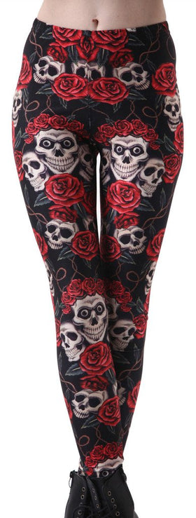 Skull Rose High Waist Elastic Legging