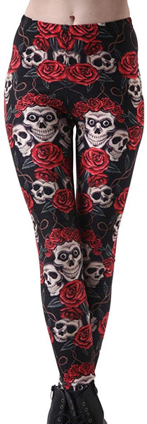 Skull Rose High Waist Elastic Legging