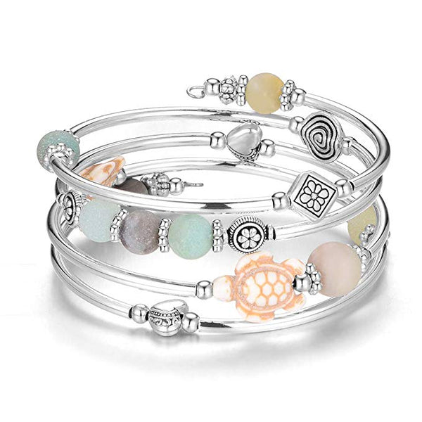 Natural Agate Stone Layered Wrap Turtle Bracelet