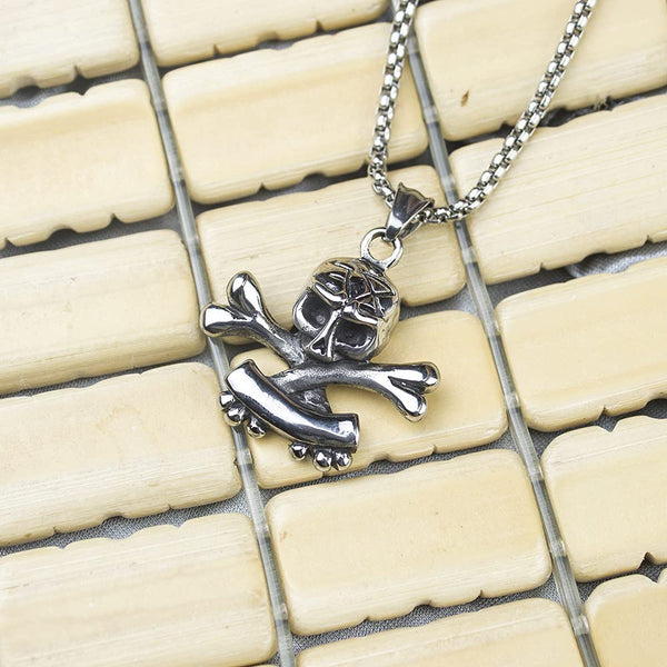 Gothic Skull Death Cross Bone Pendant Necklace