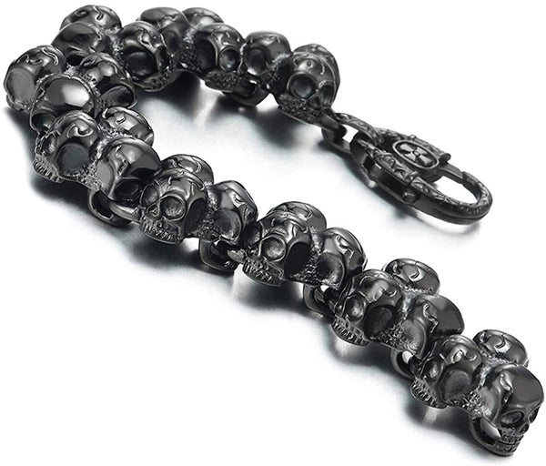 Gothic Large Stainless Steel Triple Skulls Bracelet for Men