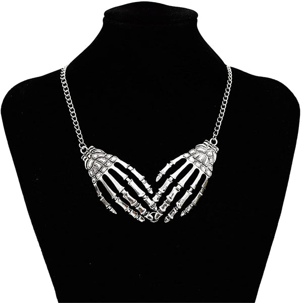 Gothic Skeleton Hand Skull Dangle Drop Earring Claw Palm Choker Necklace