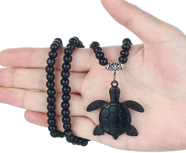 3pcs/Pack Leather Beads Novelty Sea Turtle Pendant Necklace