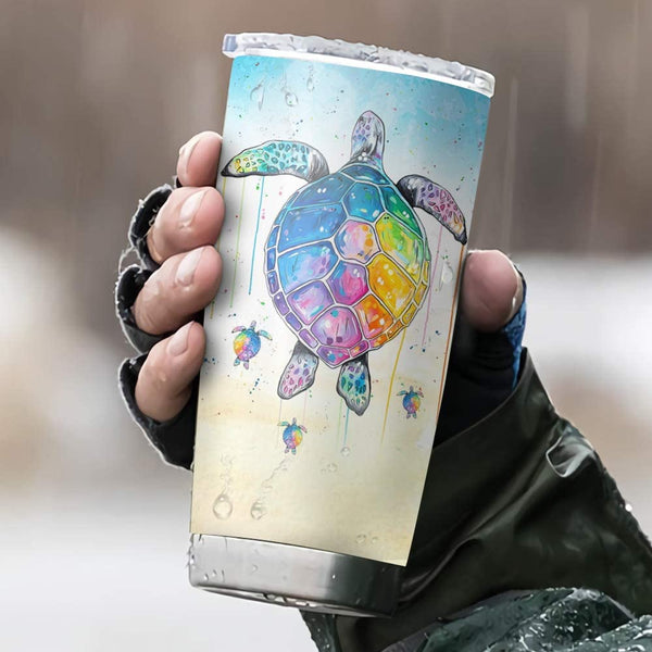 20oz Mom to Daughter Colorful Sea Turtle Gift Tumbler Cup With Lid