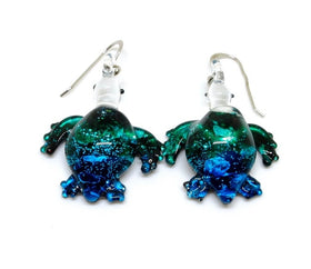 Handmade Ocean Blue Sea Turtle Art Glass Blown Earring