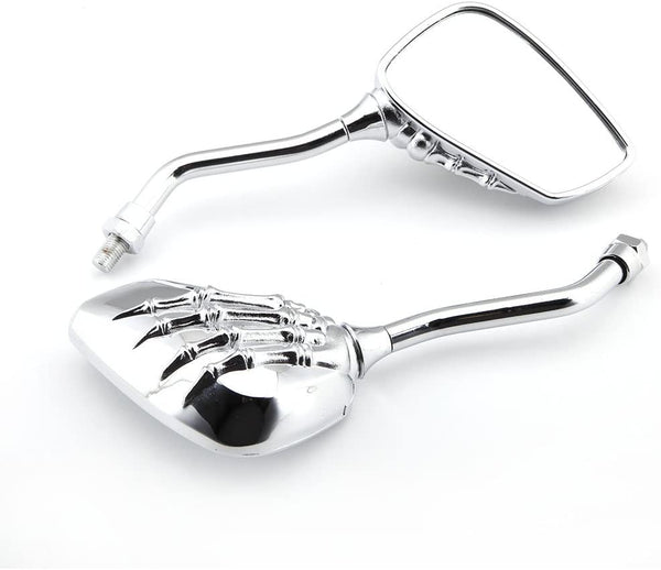 Chrome 8mm/10mm Motorcycle Skull Skeleton Rearview Side Mirrors