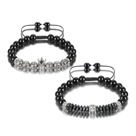 Skull Unisex Lava Stone Adjustable Crown Beaded Bracelet Set