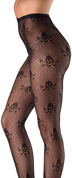 Fishnet Skull Stockings High Waisted Pantyhose 2Pcs