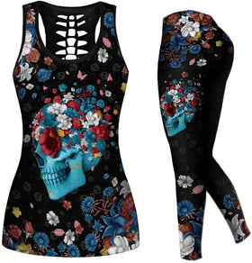Women 2 Piece Skull Legging Set Activewear