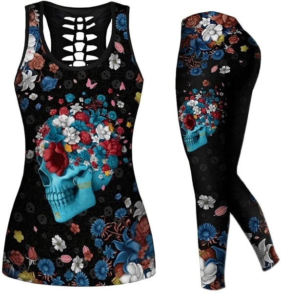 Women 2 Piece Skull Legging Set Activewear