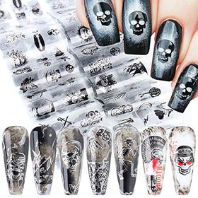 10 Rolls Black Skull Design Nail Foils Art Foil Transfer Stickers