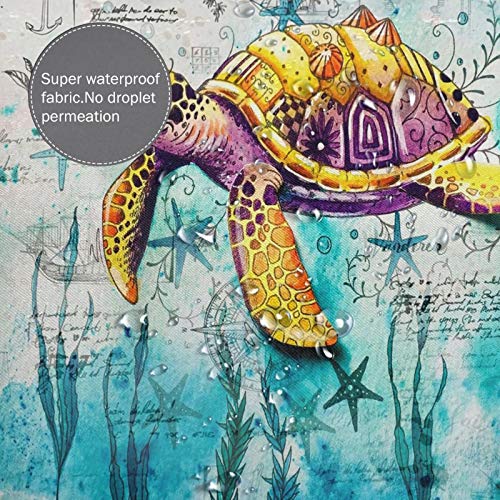 Nautical Map Sea Turtle Bath Curtain with 12 Hooks