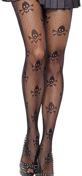 Fishnet Skull Stockings High Waisted Pantyhose 2Pcs