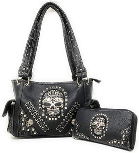 Sugar Skull Handbag Purse Wallet Set