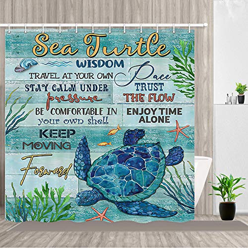 Sea Turtle Motivational Shower Curtain, 69x72inch and Hooks