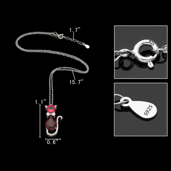 925 Sterling Silver Cubic Zirconia Cat Rolo Chain Pendant Necklace