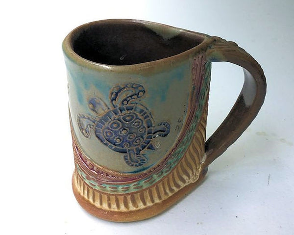 Sea Turtle Handmade Stoneware Pottery Mug 12 oz