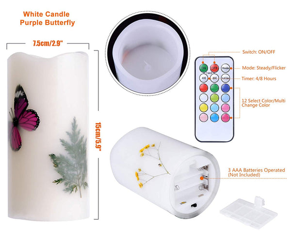 LED Flame-less Battery Operated 12 Color Changing Butterfly Candle