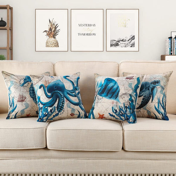 Set of 4 Sea Pillow Covers 18x18