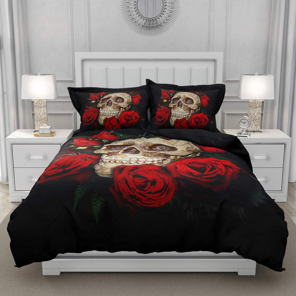 3D Skull Roses 3 Pcs Duvet Cover Set