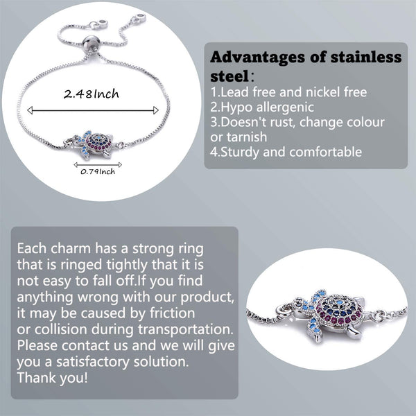 Sea Turtle Crystal Adjustable Charm Bracelet