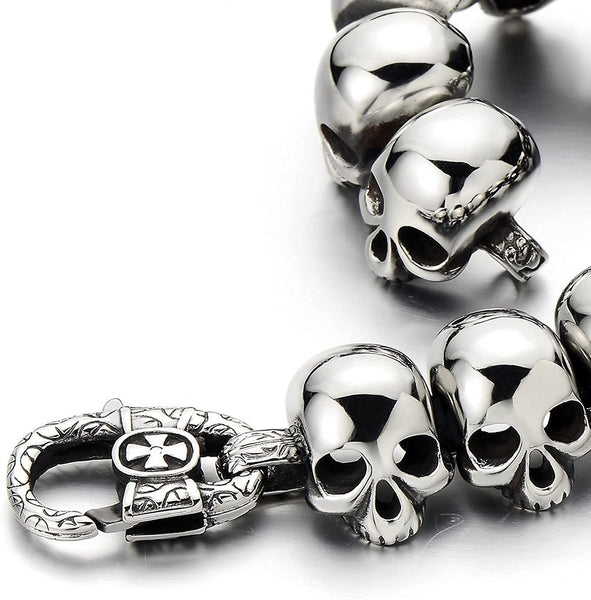 Men Stainless Steel Large Skull Link Bracelet